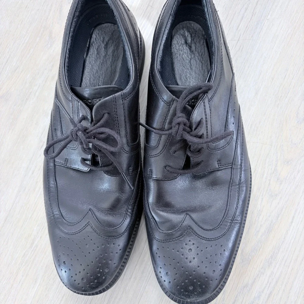 Rockport Mens TruTech‎ Wingtip Oxfords Blk Leather Dress Shoes V80648 Size 9.5 W